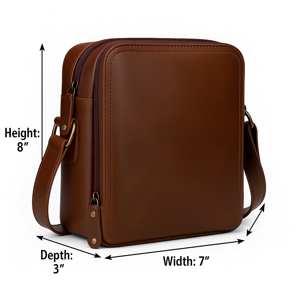 Full‑Grain Leather Unisex Sling Bag – Compact Crossbody with Dual Zippers