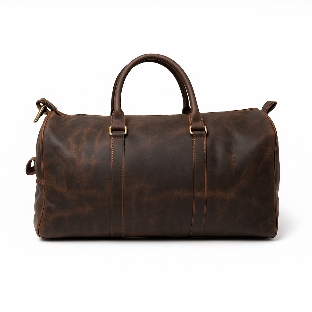 Brown Leather Duffle Trolley Bag 44 Ltr