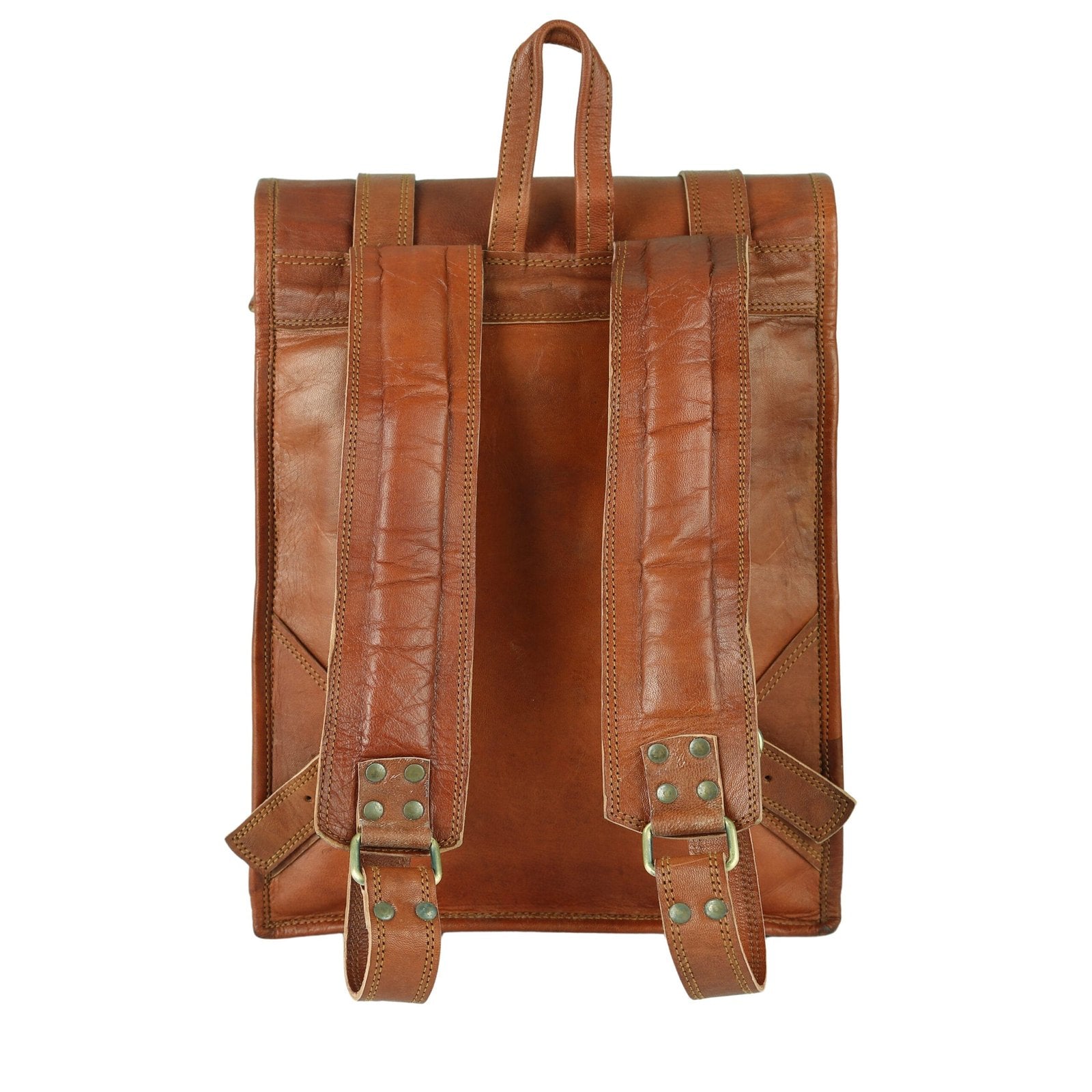 Brown Leather Roll On Backpack