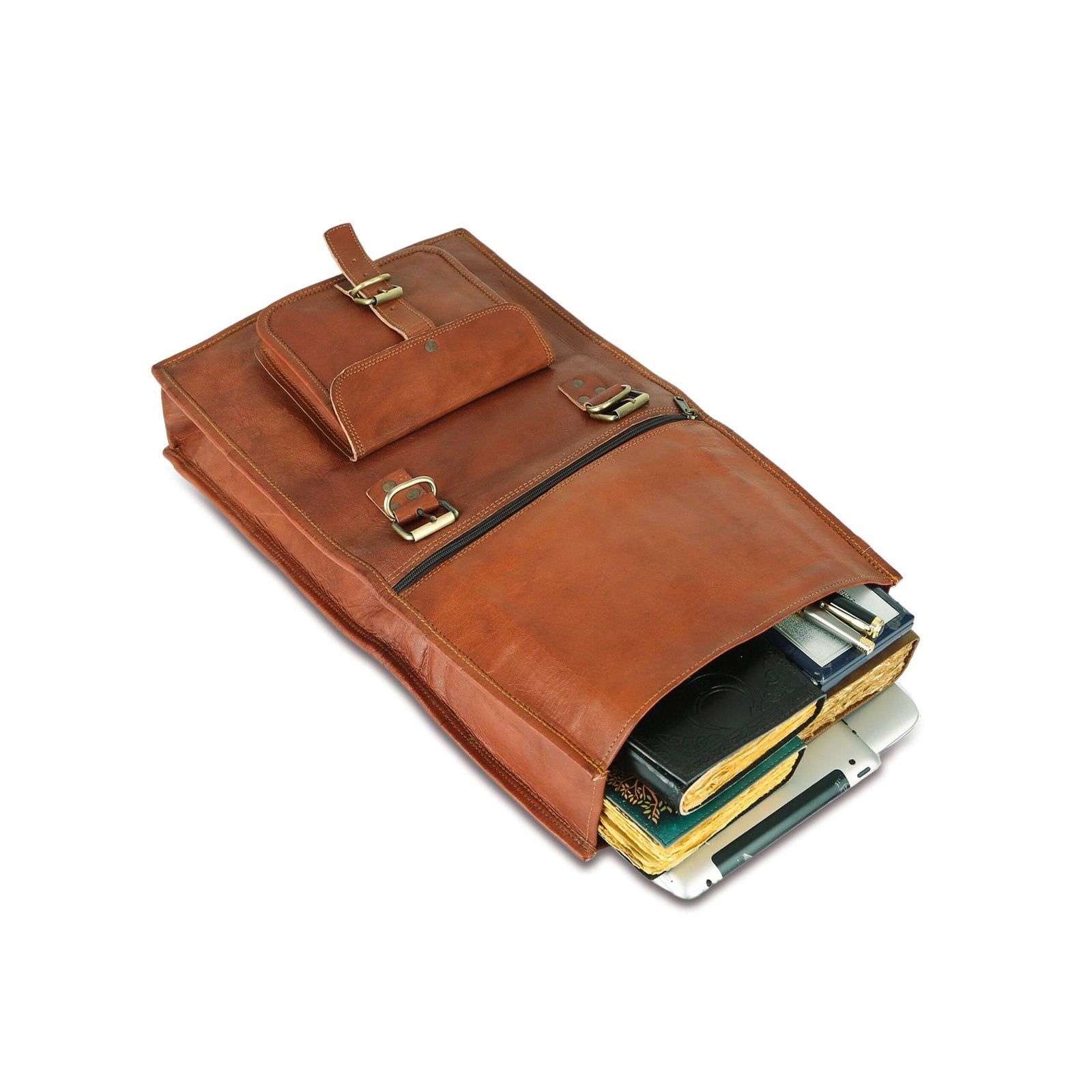 Brown Leather Roll On Backpack