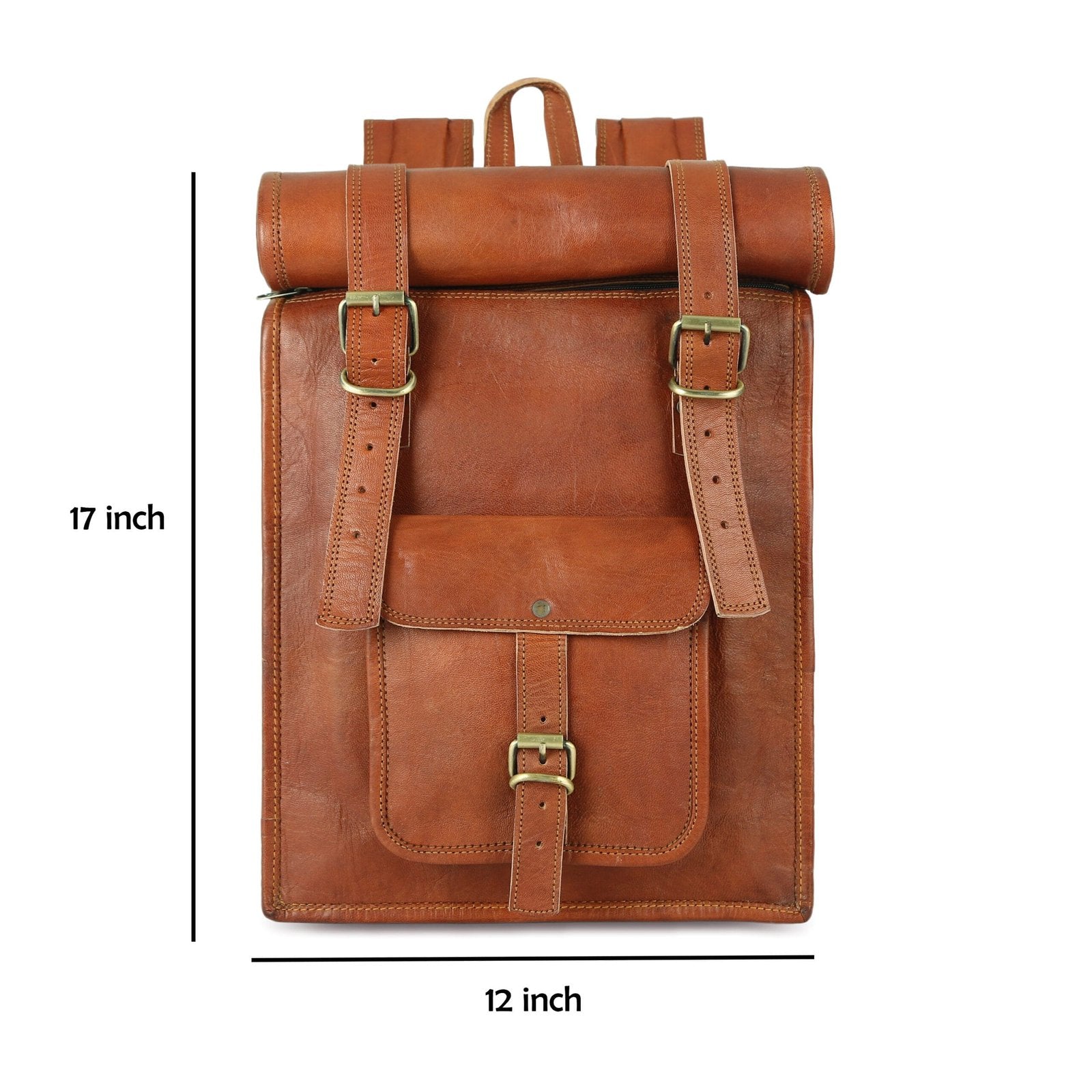 Brown Leather Roll On Backpack