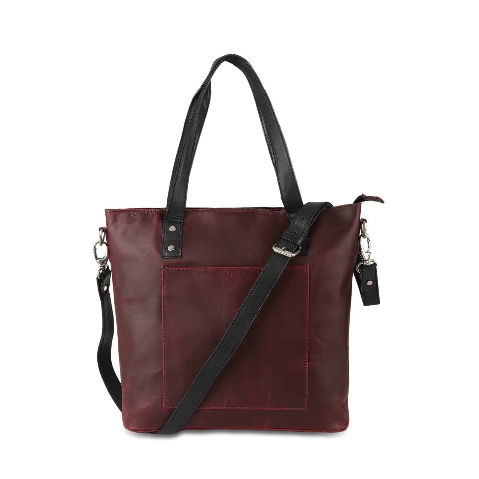 A brown genuine leather tote handbag with a shoulder sling bag for women.