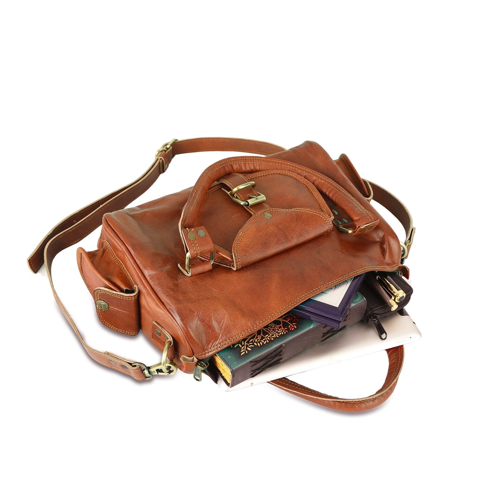 genuine leather women's handbag brown