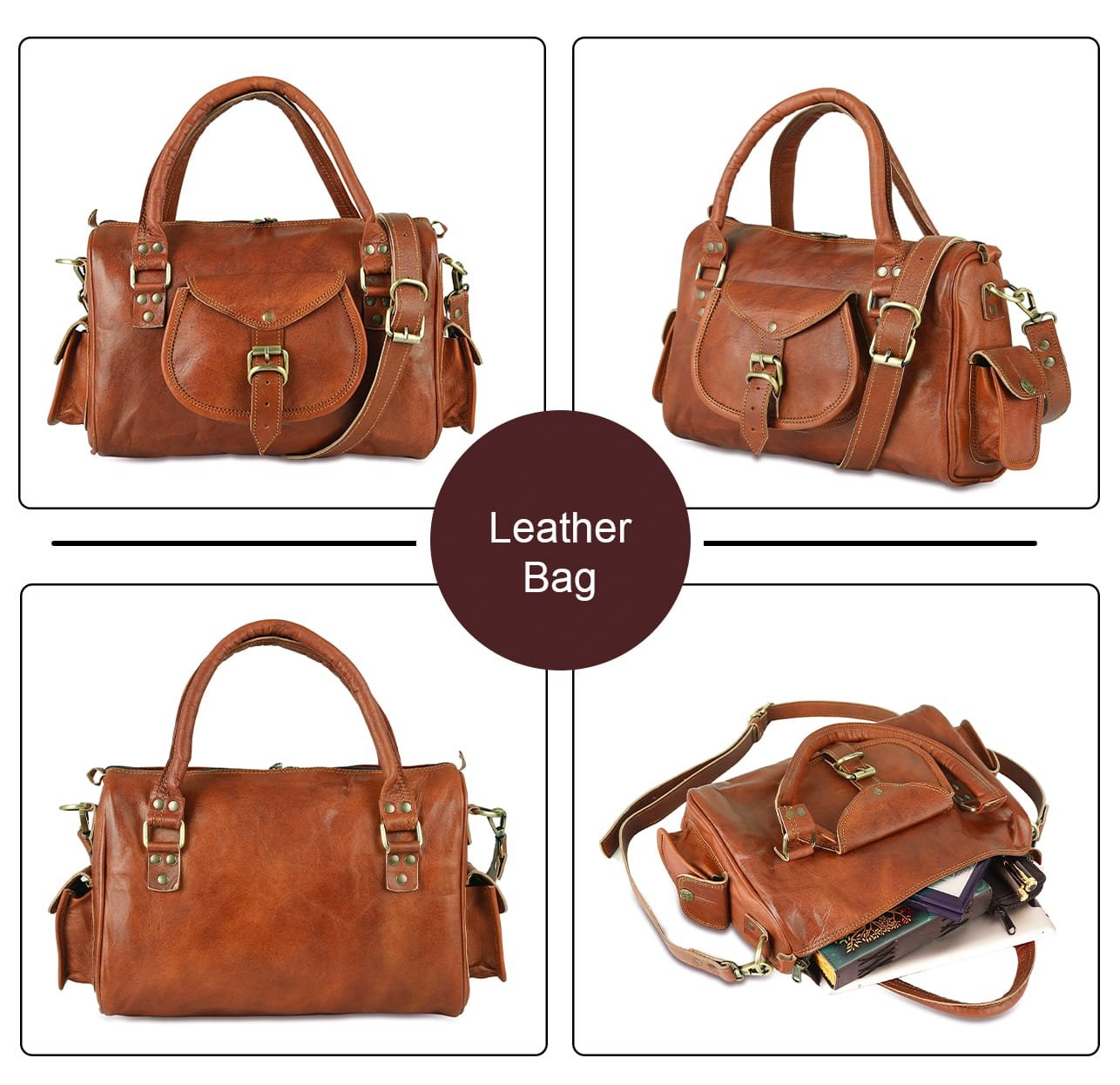 genuine leather women's handbag brown