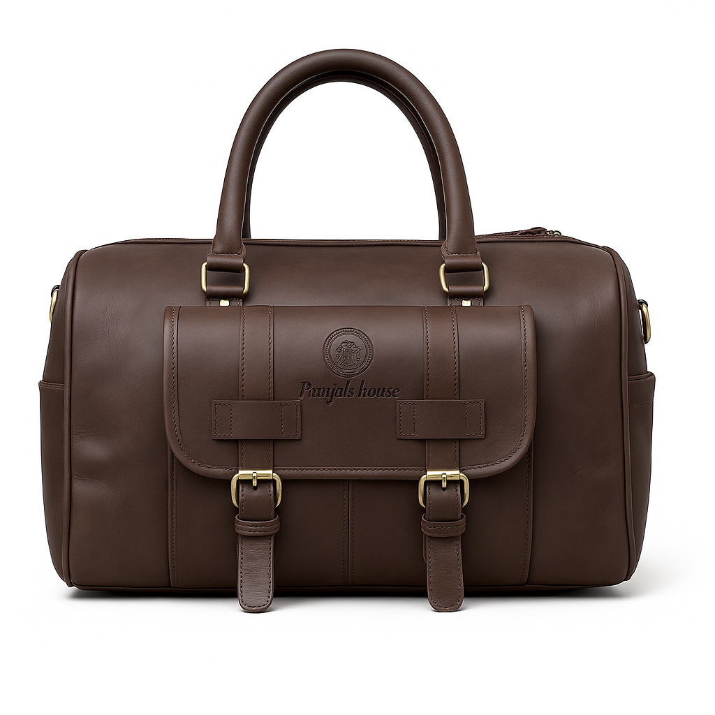 leather gym bag /small travelling bag for unisex Brown