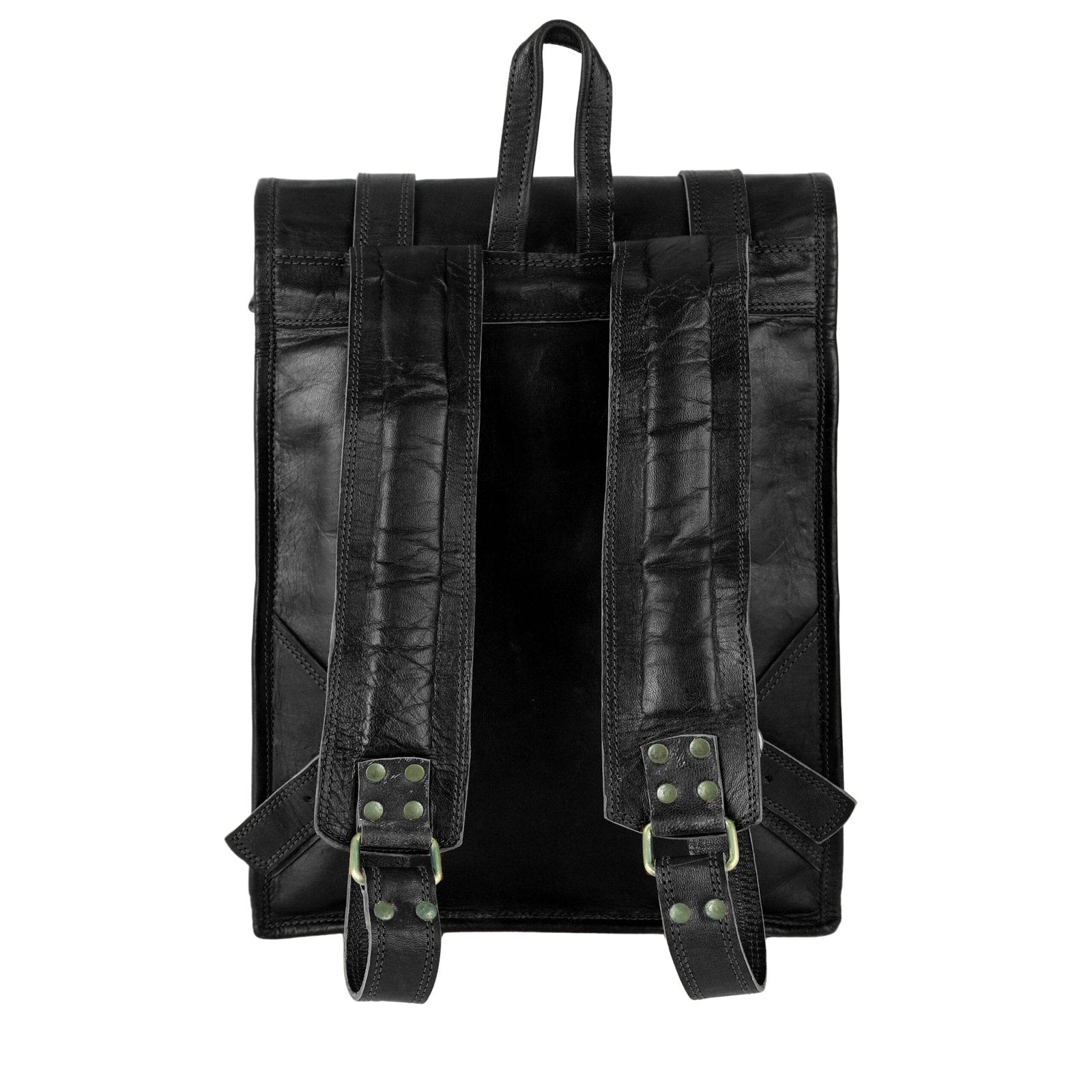 Black Leather Roll On Backpack