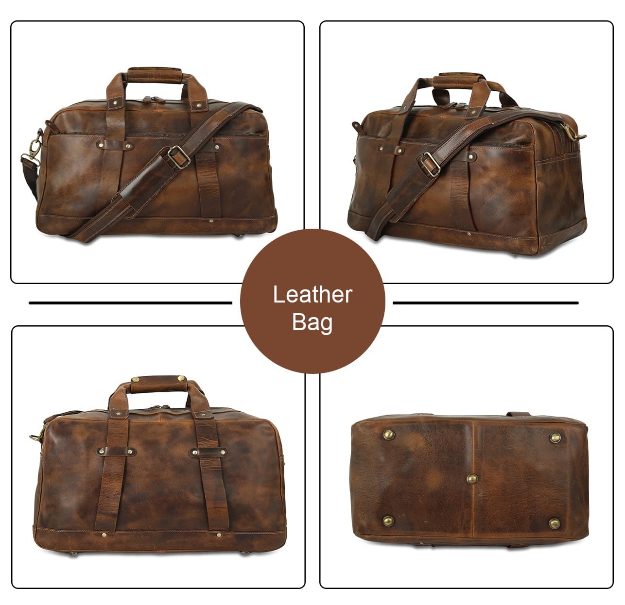 Rustico Weekender Travel Leather Duffle Bag