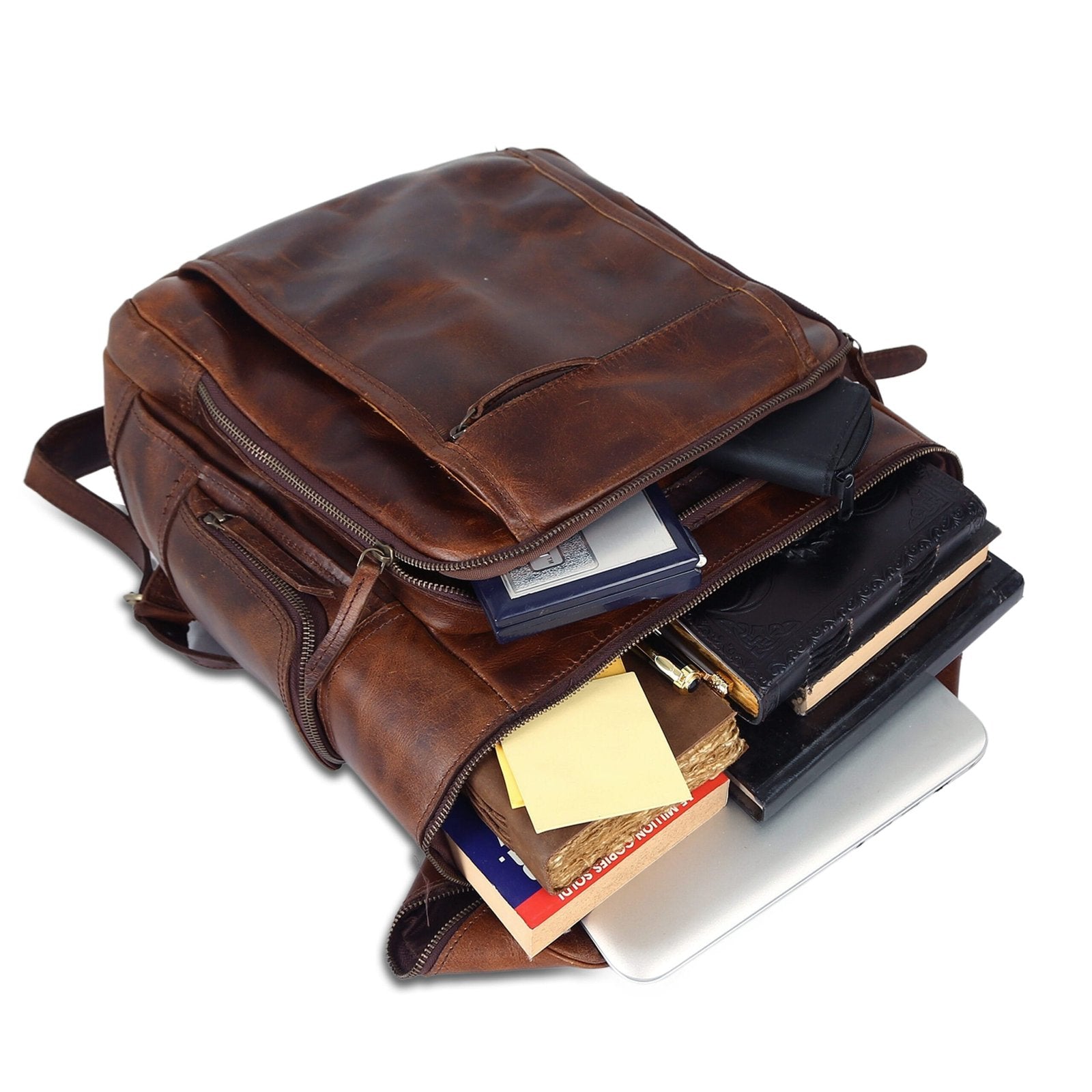 Dark Brown Leather Caramel Backpack