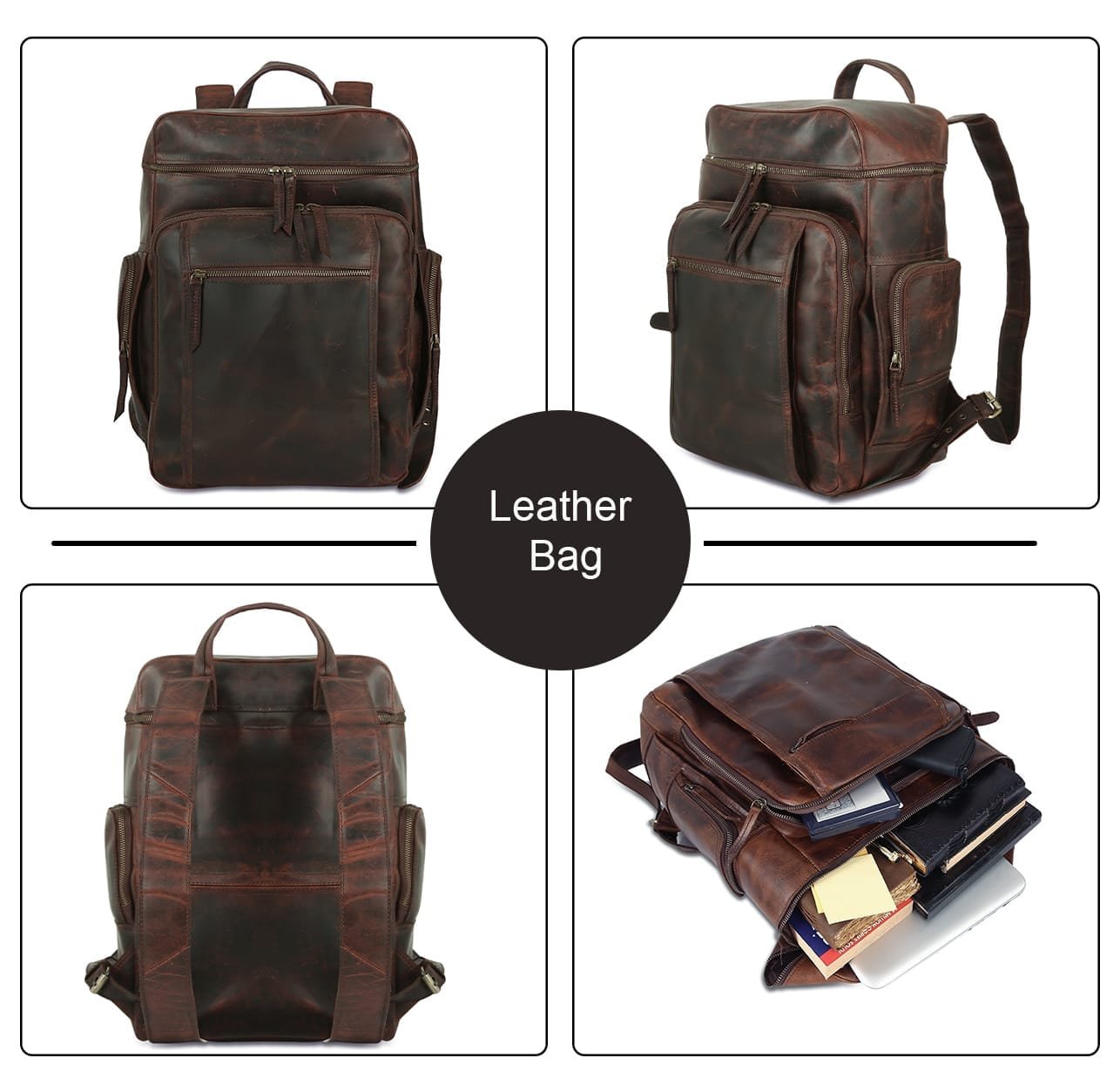 Dark Brown Leather Caramel Backpack