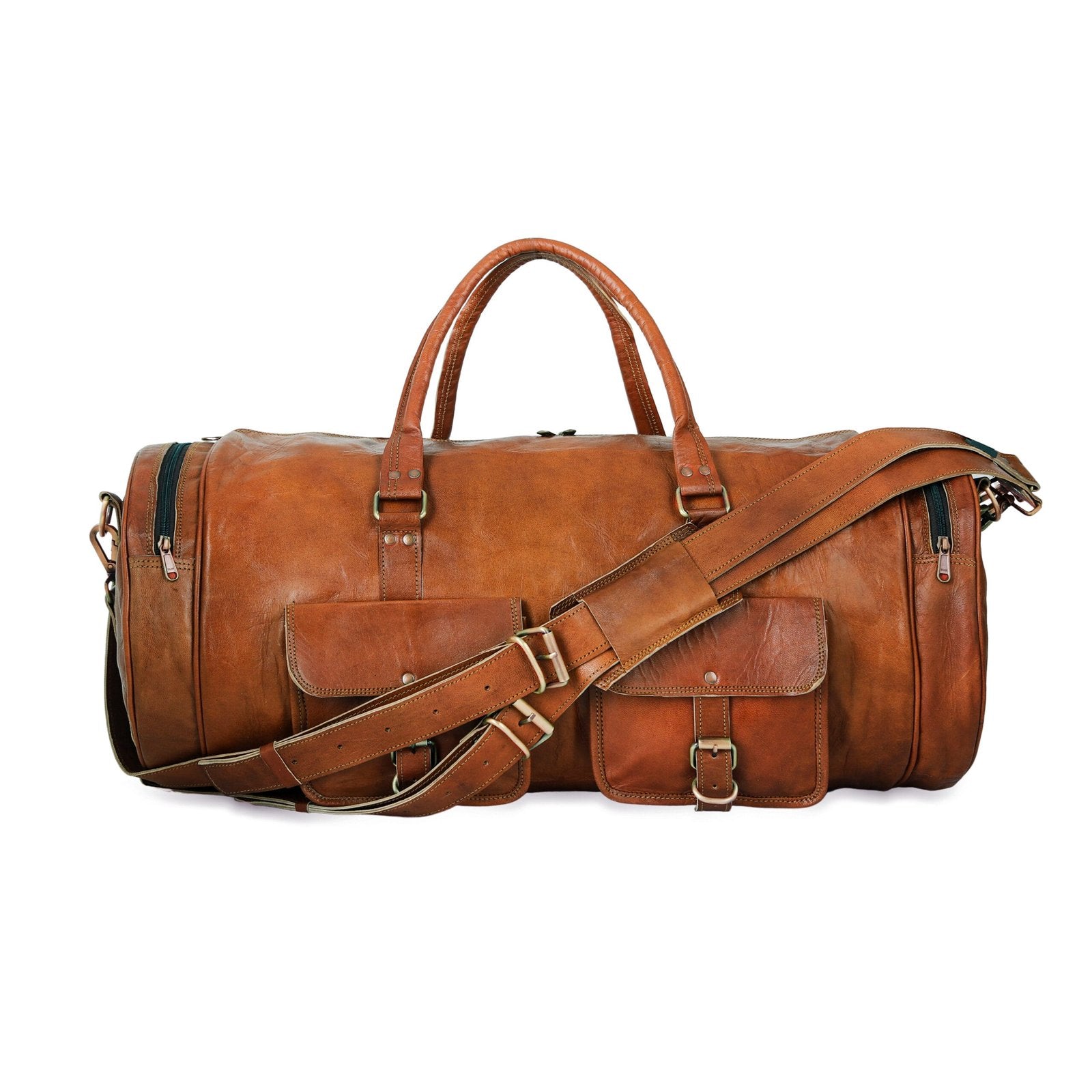 26 Inch Round Leather Duffle Bag