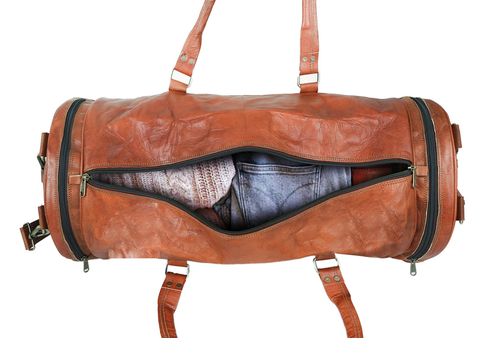 26 Inch Round Leather Duffle Bag