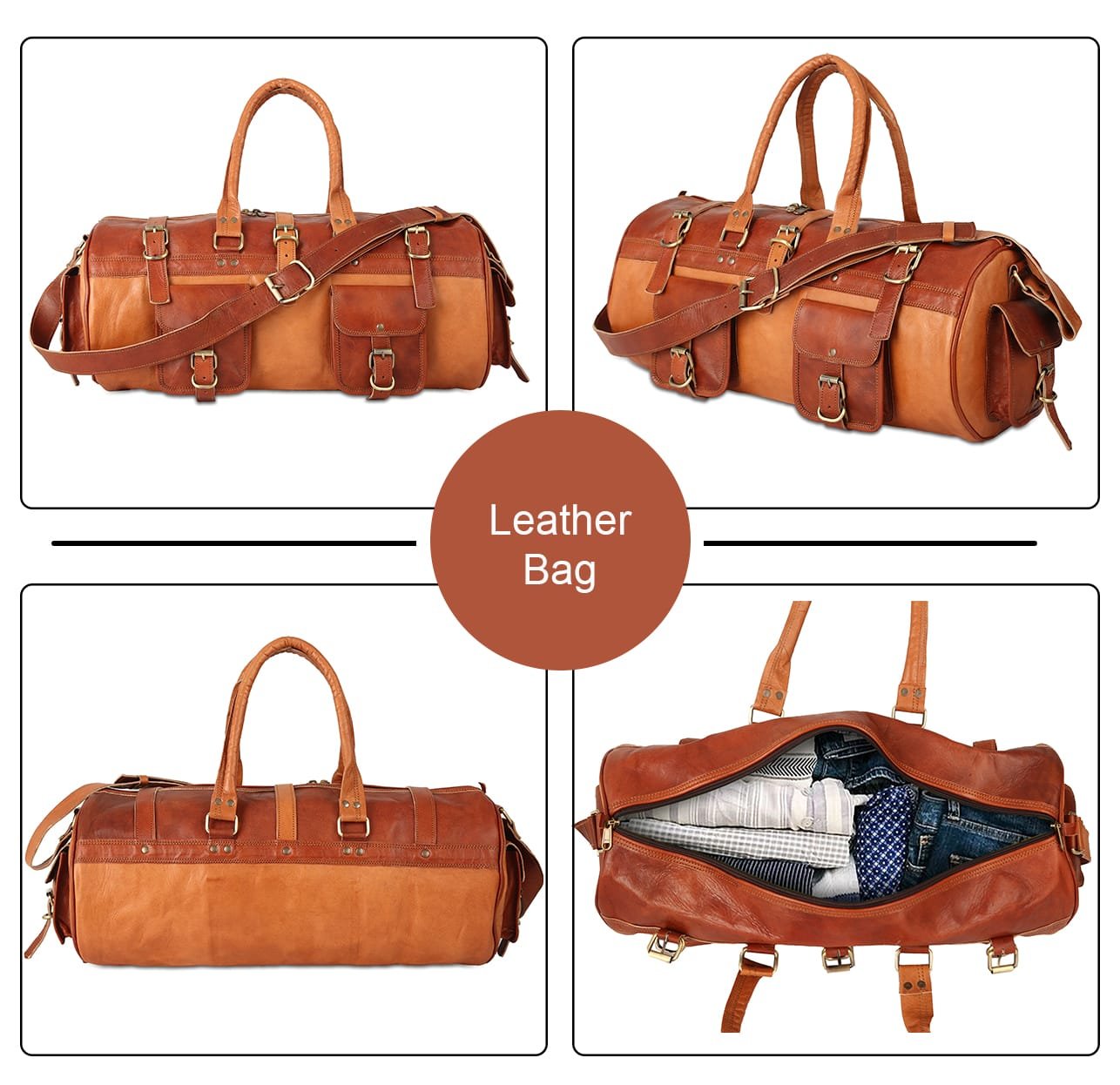 22 inch 3 Luppie Leather Duffle Bag