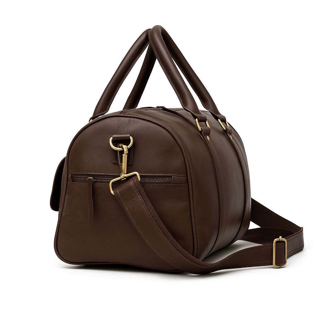 leather gym bag /small travelling bag for unisex Brown