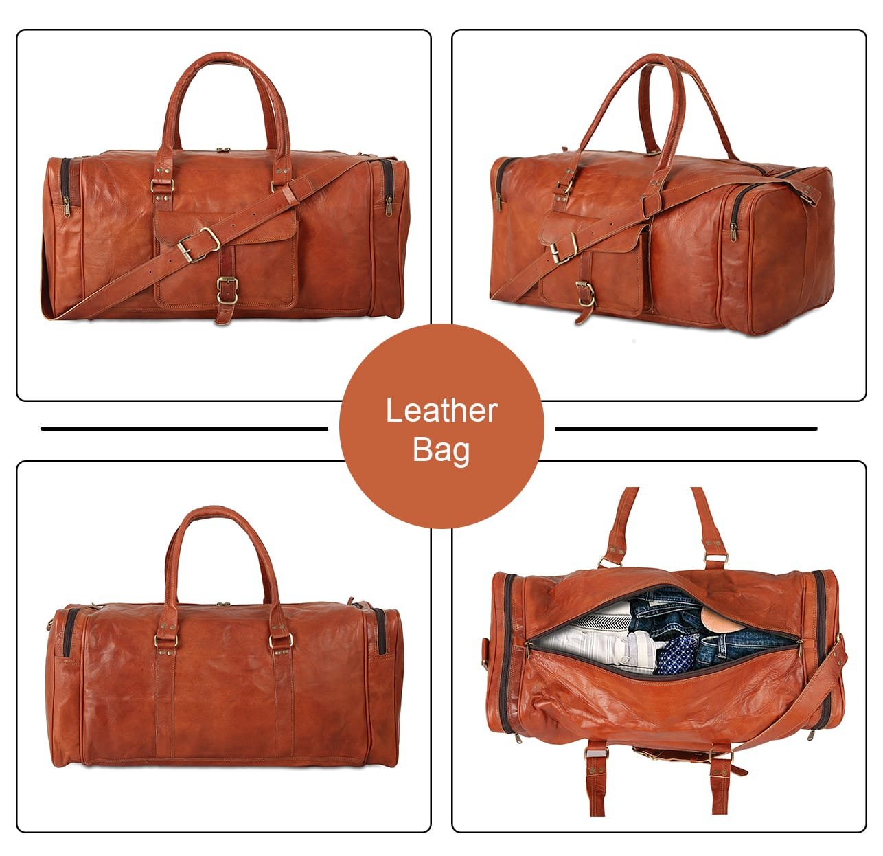 Leather Square Travel Duffle Bag