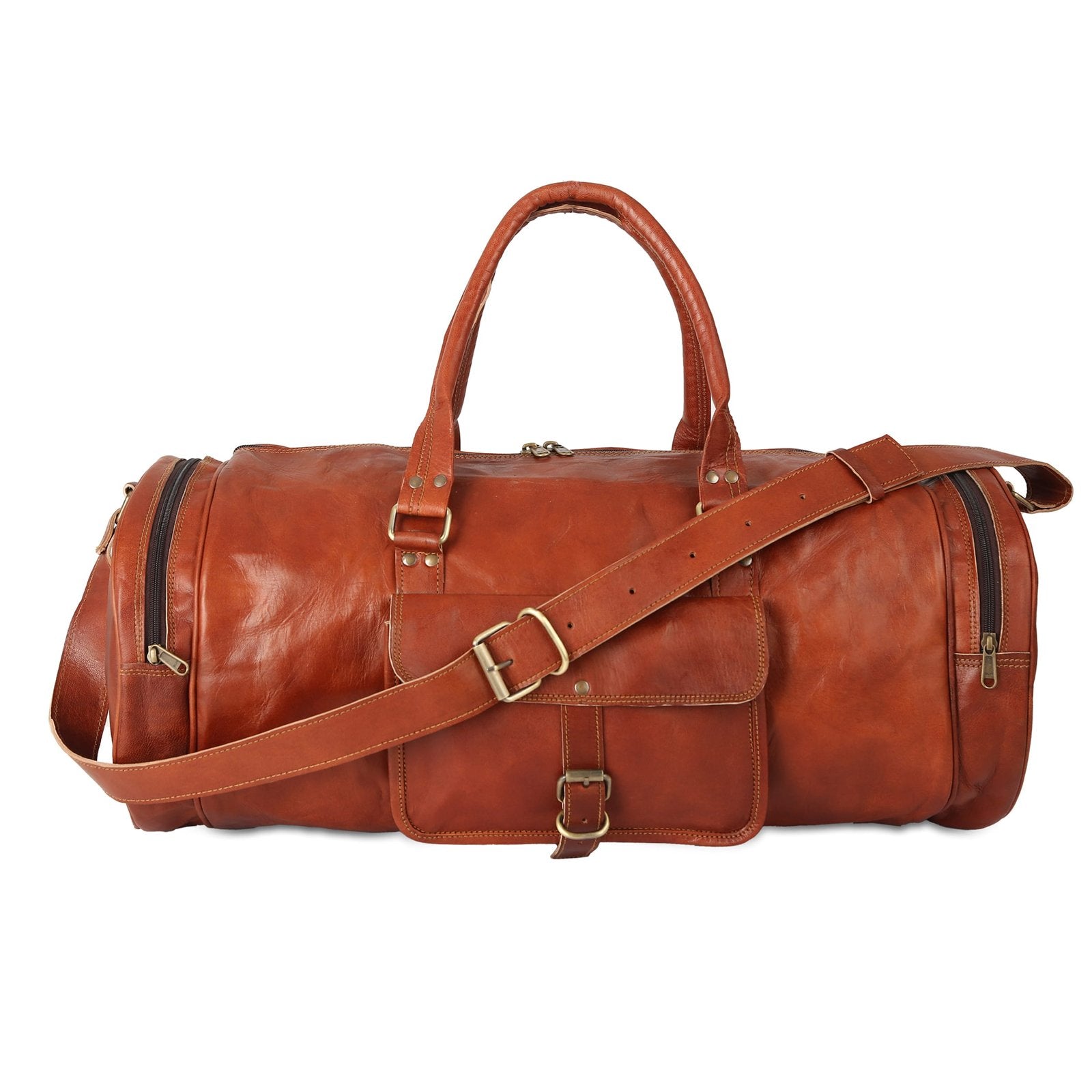 22 Inch Round Leather Travel Duffle Bag