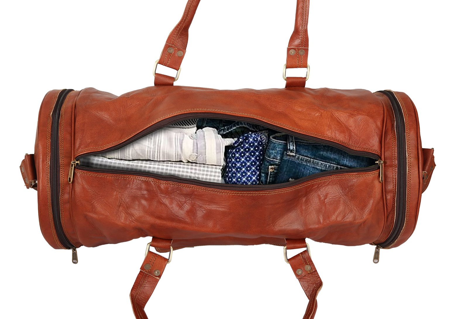 22 Inch Round Leather Travel Duffle Bag