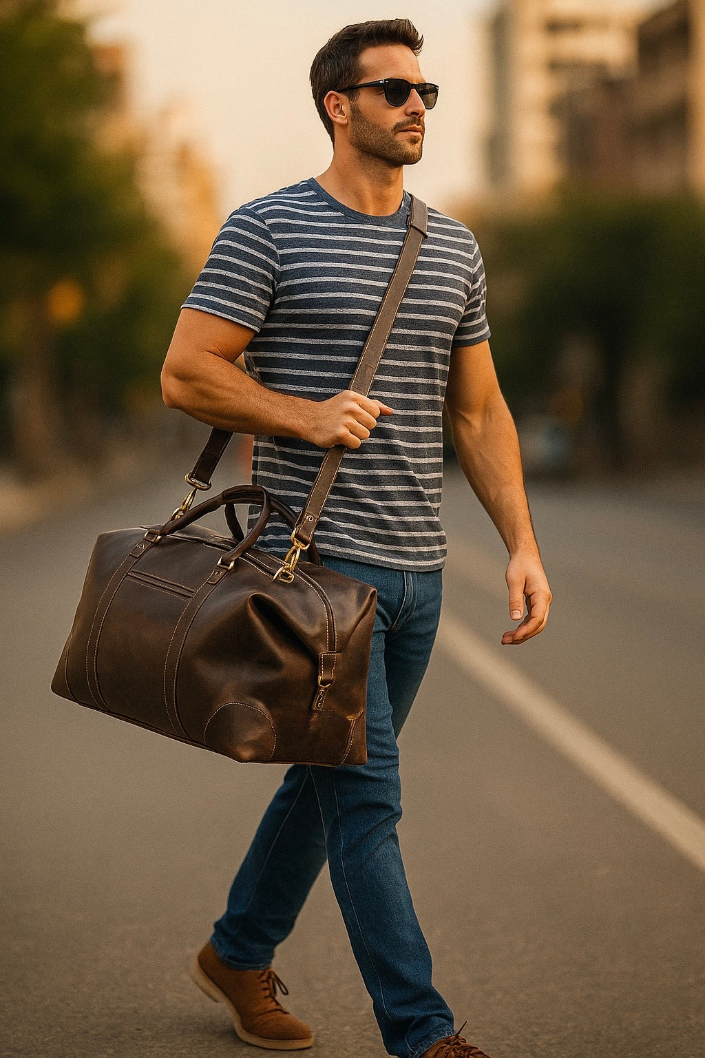 Retro Rugged Travel Leather Duffle Bag