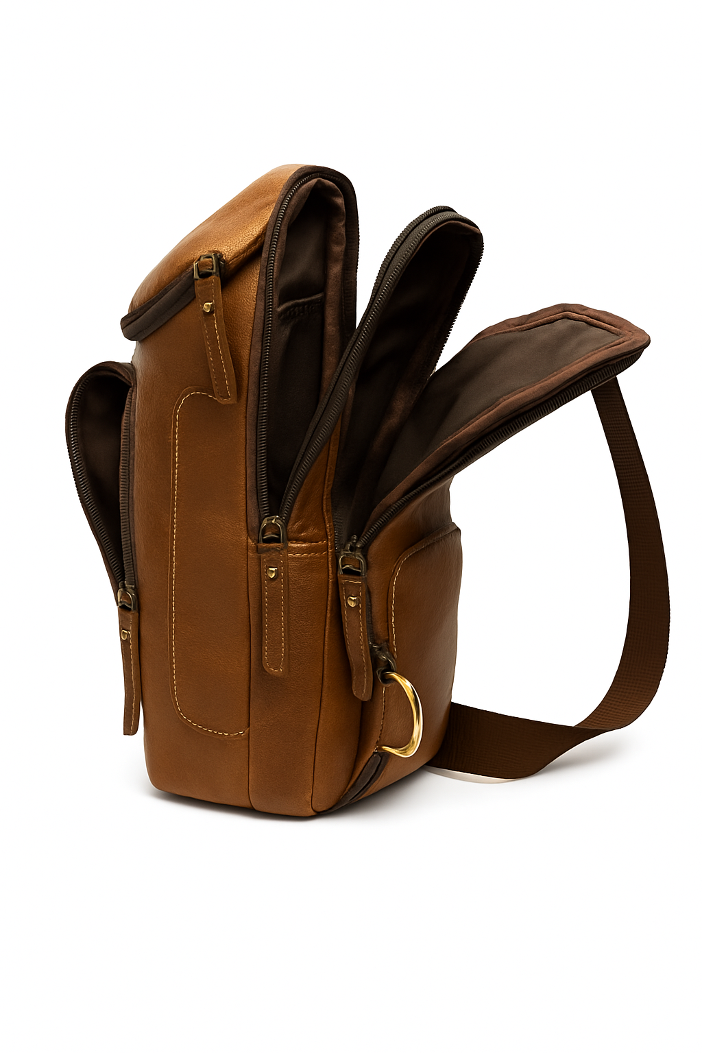 Full Grain Leather Chest Bag for Unisex – Coffee Brown Shoulder Sling Bag for Daily Commute & Travel