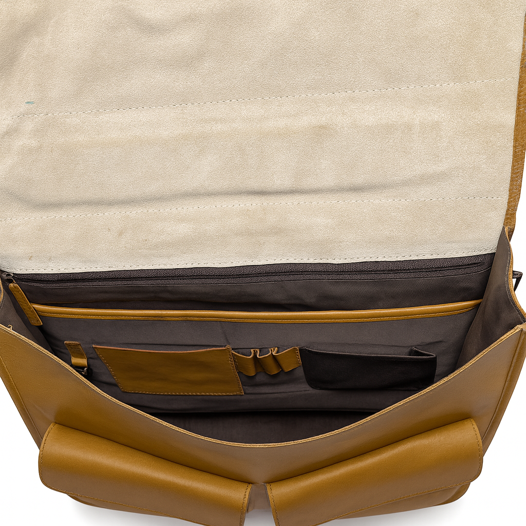 Genuine Leather 4-Pocket Laptop Bag 16x12x5 Inch – Vintage Office Messenger & Travel Briefcase