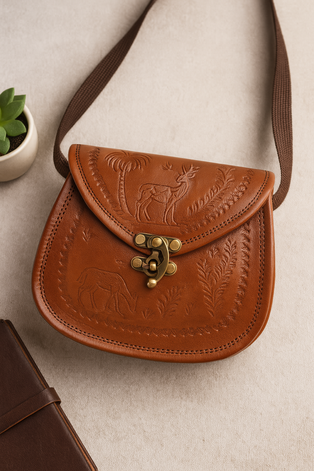 Leather Deer Embossed Shoulder sling Bag For Women & Girls