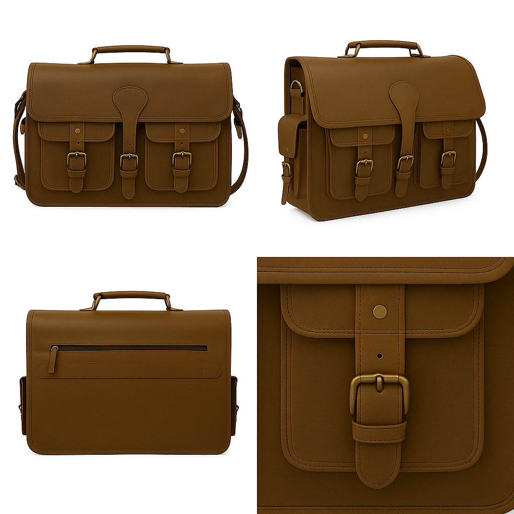 Genuine Leather 4-Pocket Laptop Bag 16x12x5 Inch – Vintage Office Messenger & Travel Briefcase