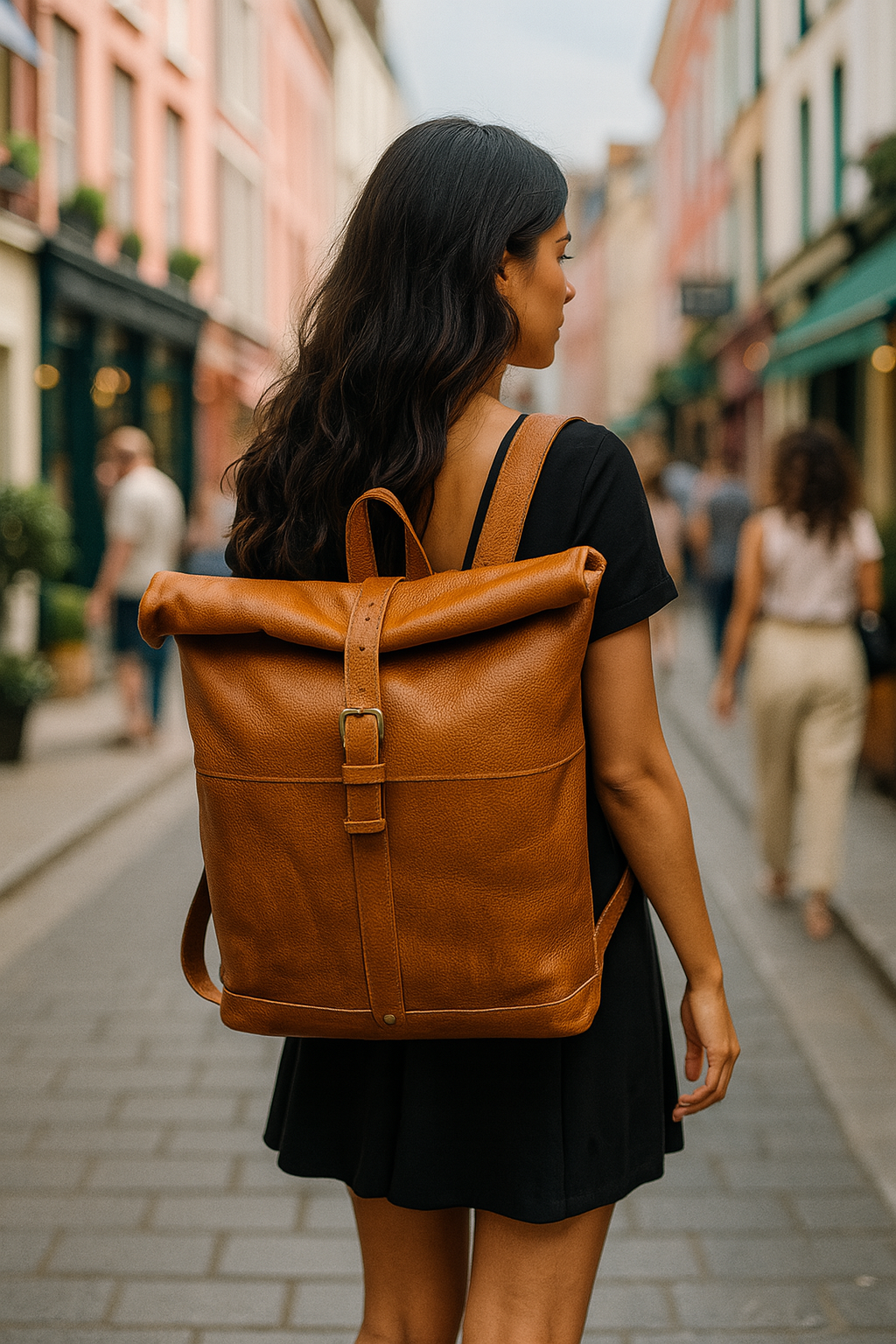 Leather Roll On Laptop Backpack 16 Inch