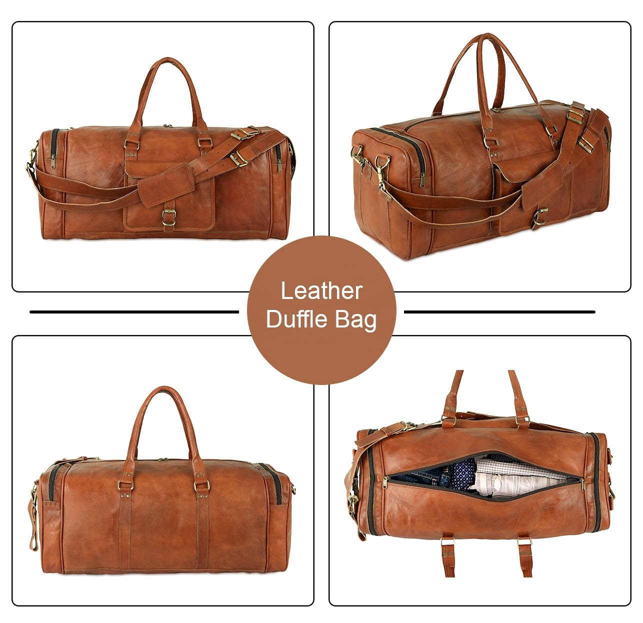 26 Inch Brown Vintage Leather Duffle Bag
