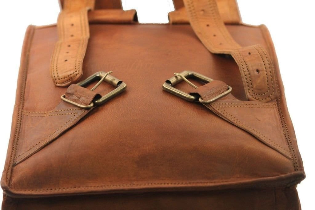 Sandy Brown Leather Roll On Backpack
