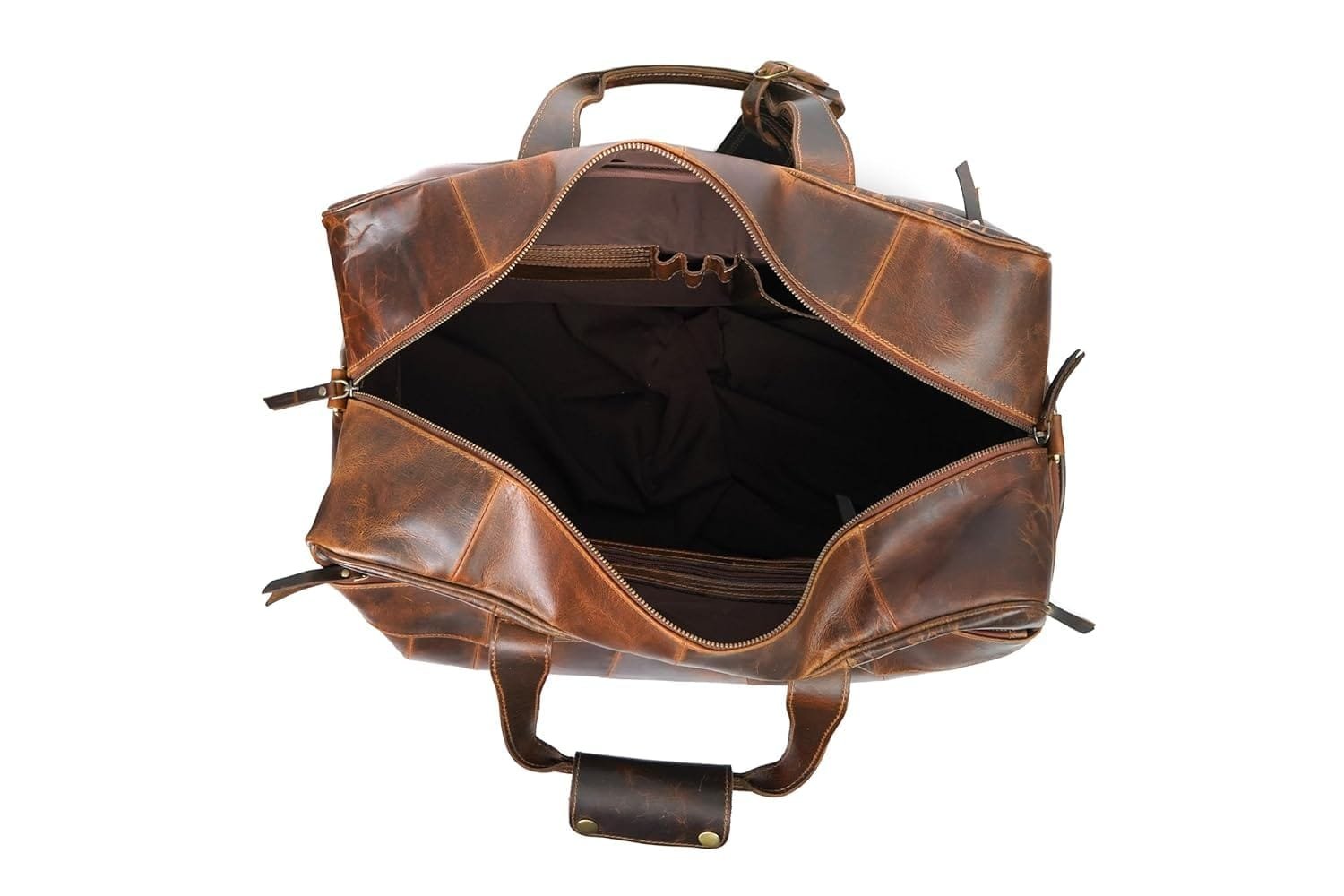 Leather Travel Duffle Bag with Shoe Pockets Brown