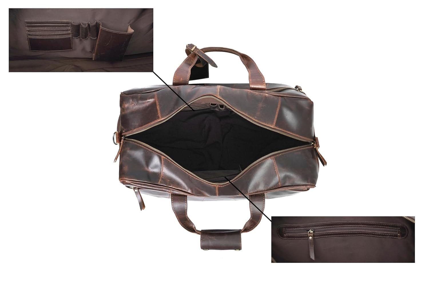 Leather Travel Duffle Bag with Shoe Pockets