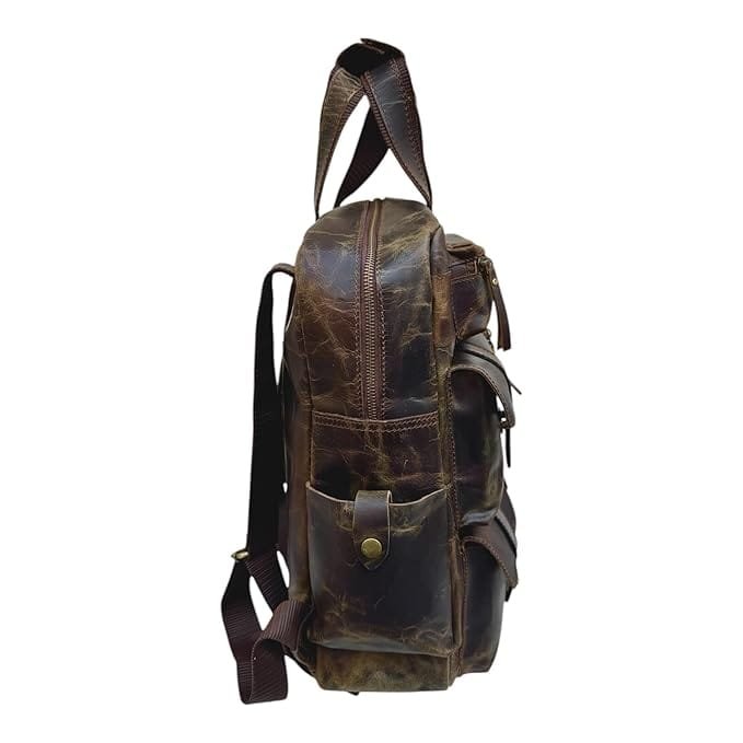 Leather Multiple Laptop 7 Pocket Backpack