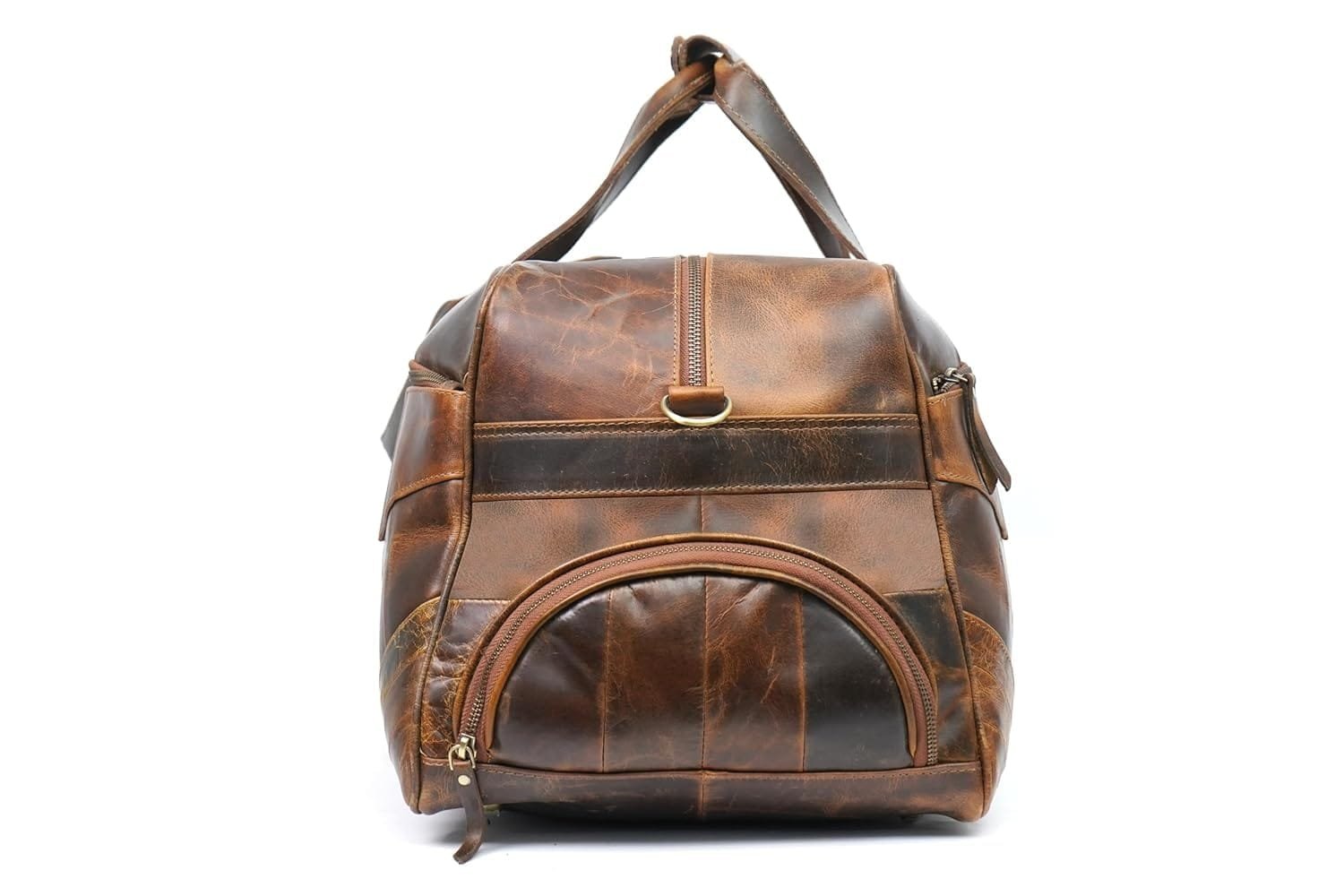 Leather Travel Duffle Bag with Shoe Pockets Brown