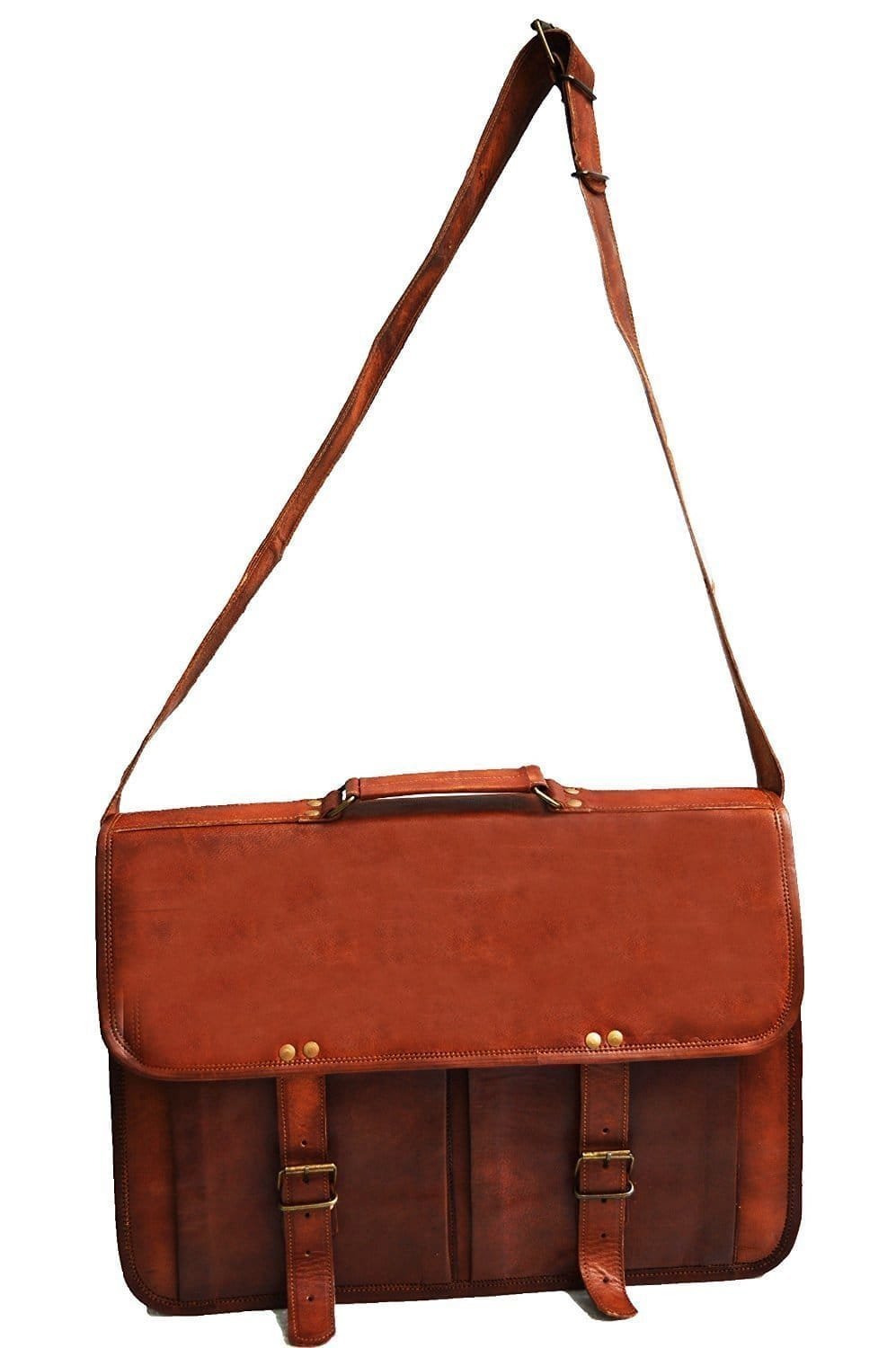 Vintage Leather Twin Pocket Office Laptop Bag