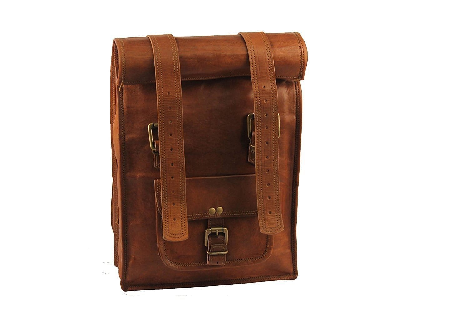 Sandy Brown Leather Roll On Backpack