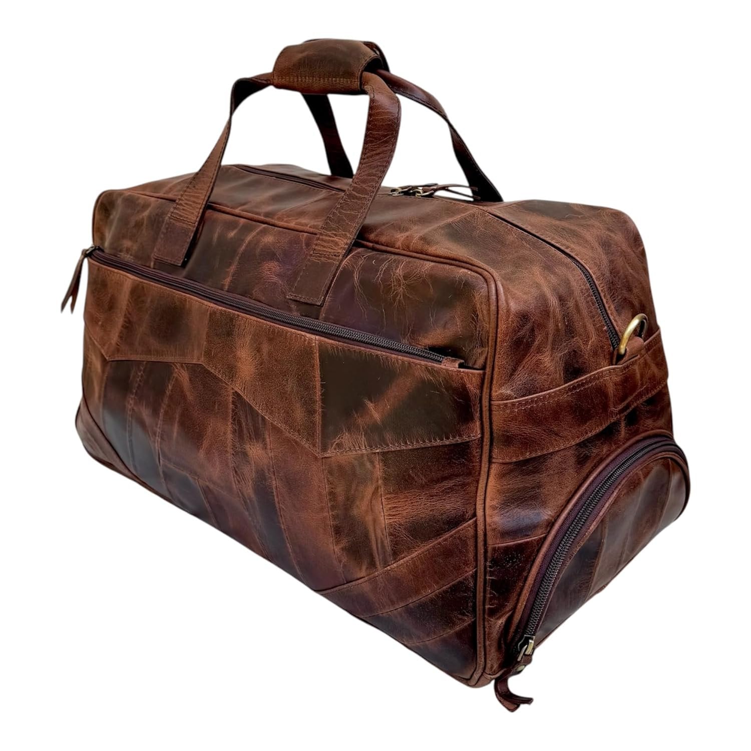 Leather Travel Duffle Bag with Shoe Compartment