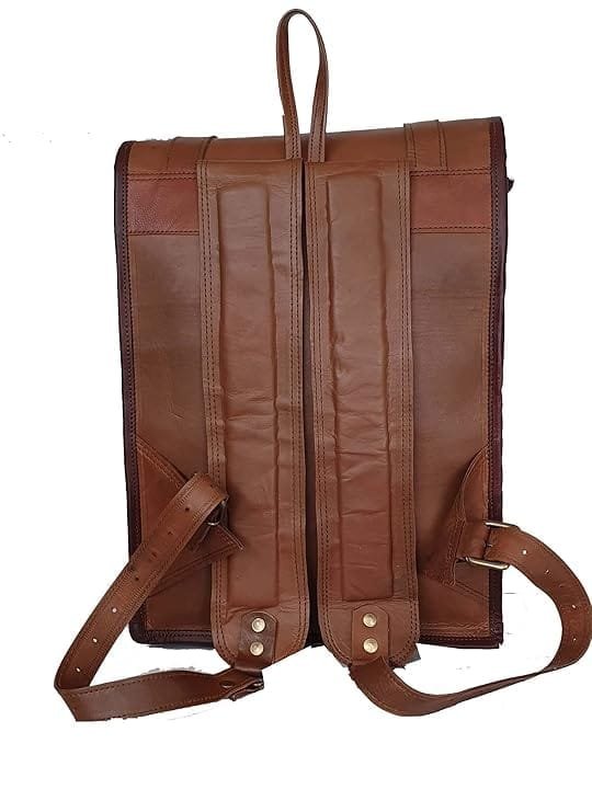 Caramel Brown Leather Roll On Backpack