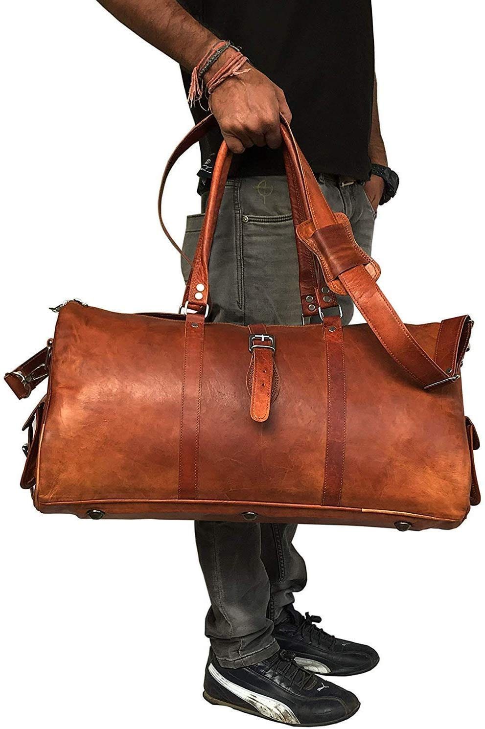 Triangle Weekender Leather Duffle Bag