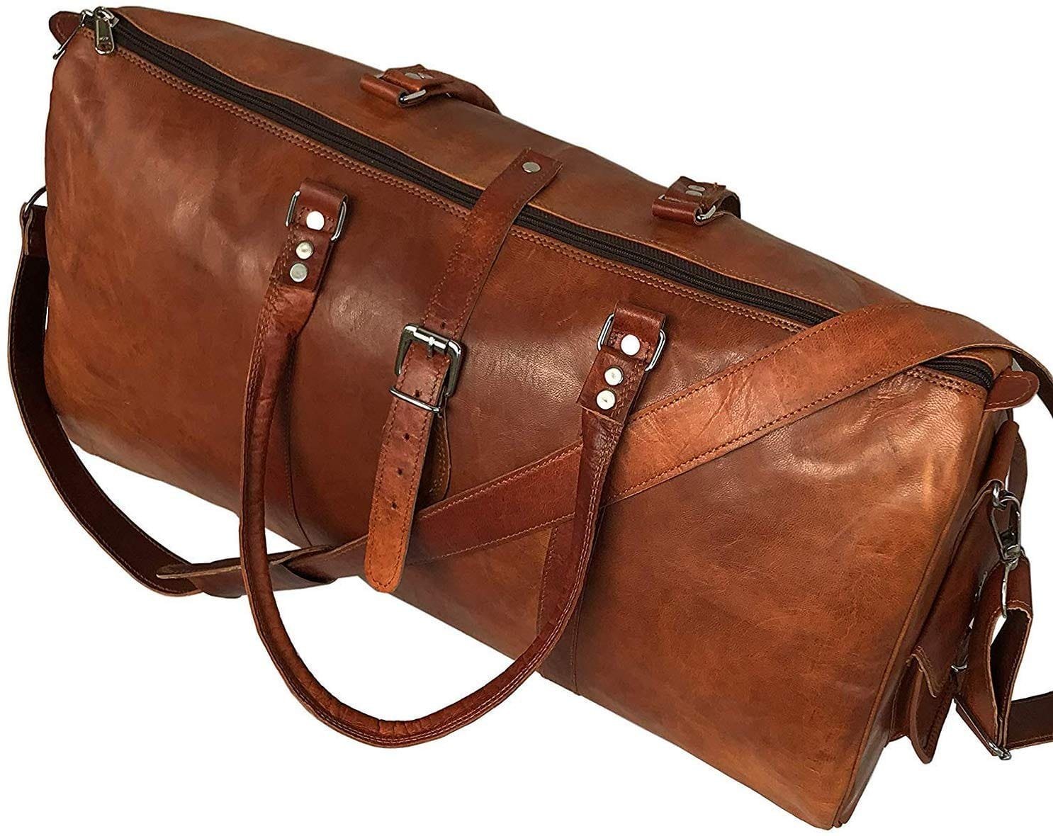 Triangle Weekender Leather Duffle Bag