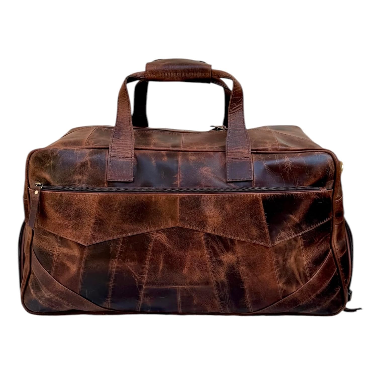 Walnut Brown Leather Duffle Bag with Shoe Pockets