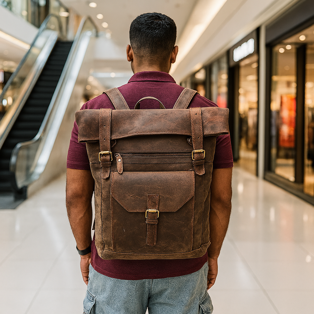 Urban Roll‑Top Leather Backpack – Vintage Full‑Grain Rucksack for Men & Women