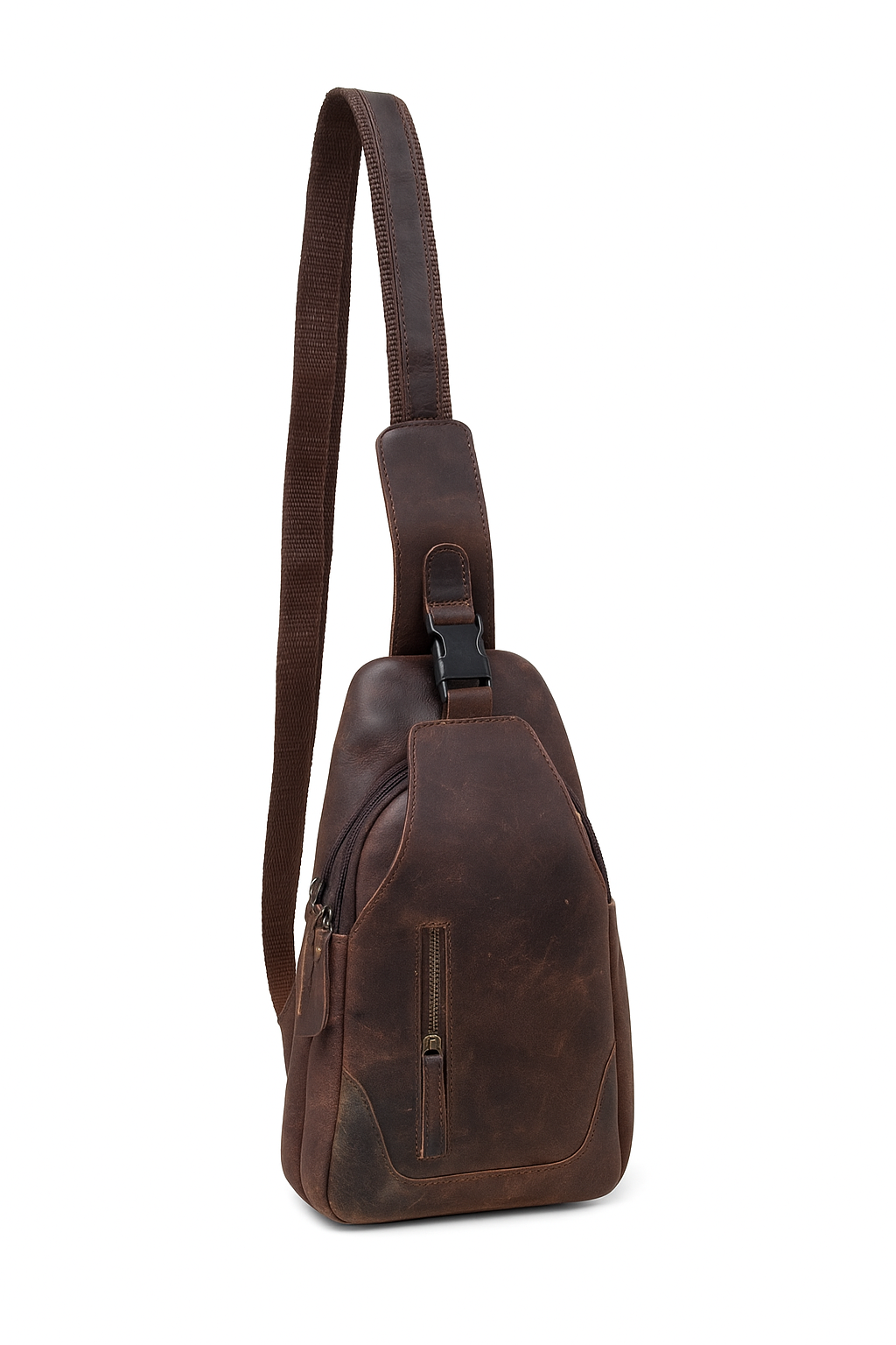 Leather Sling Cross Body Travel Bag with Metal Zippers Sling Bag Messenger Bag for Unisex