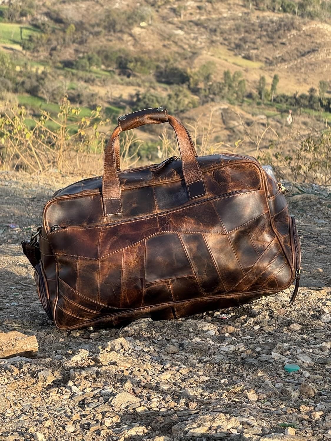 Leather Travel Duffle Bag with Shoe Compartment