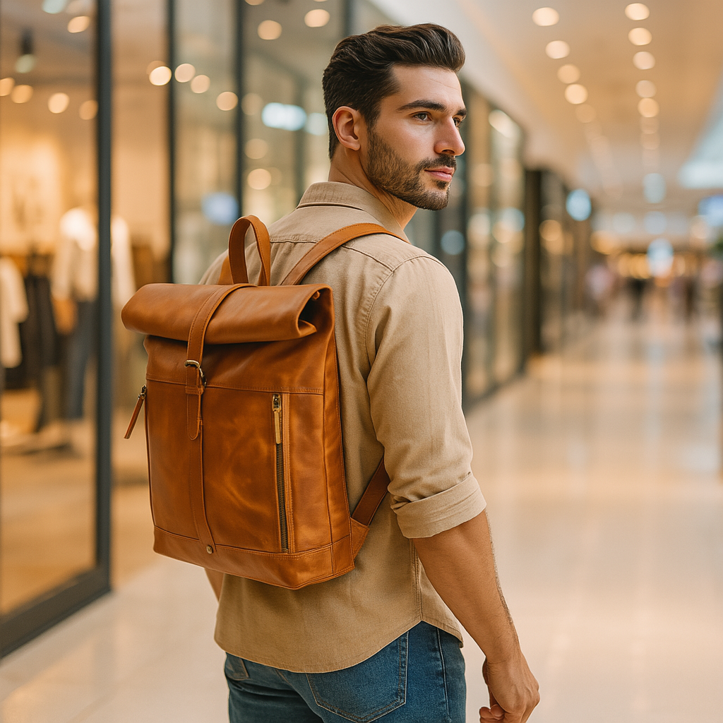 Leather Roll On Laptop Backpack 16 Inch