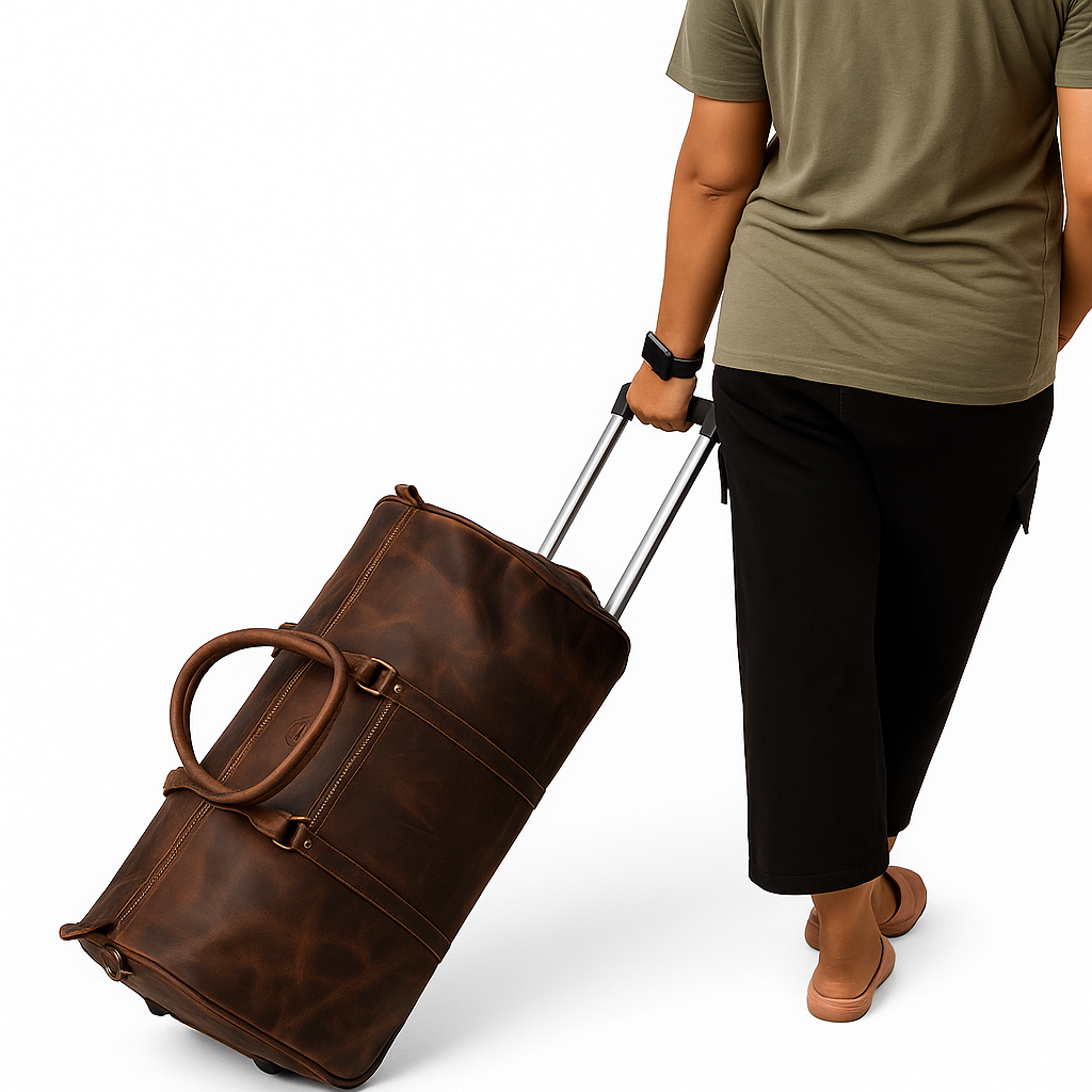 Brown Leather Duffle Trolley Bag 44 Ltr
