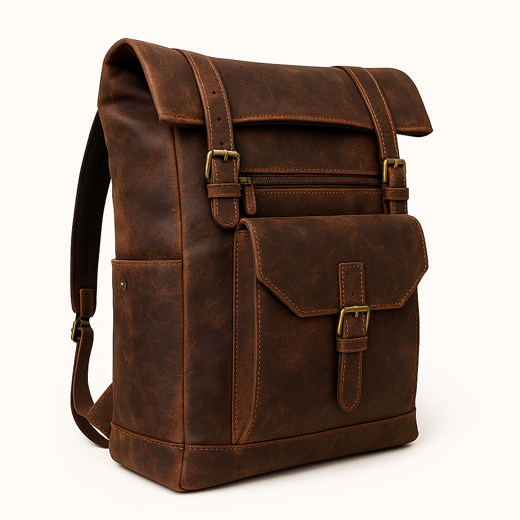 Urban Roll‑Top Leather Backpack – Vintage Full‑Grain Rucksack for Men & Women