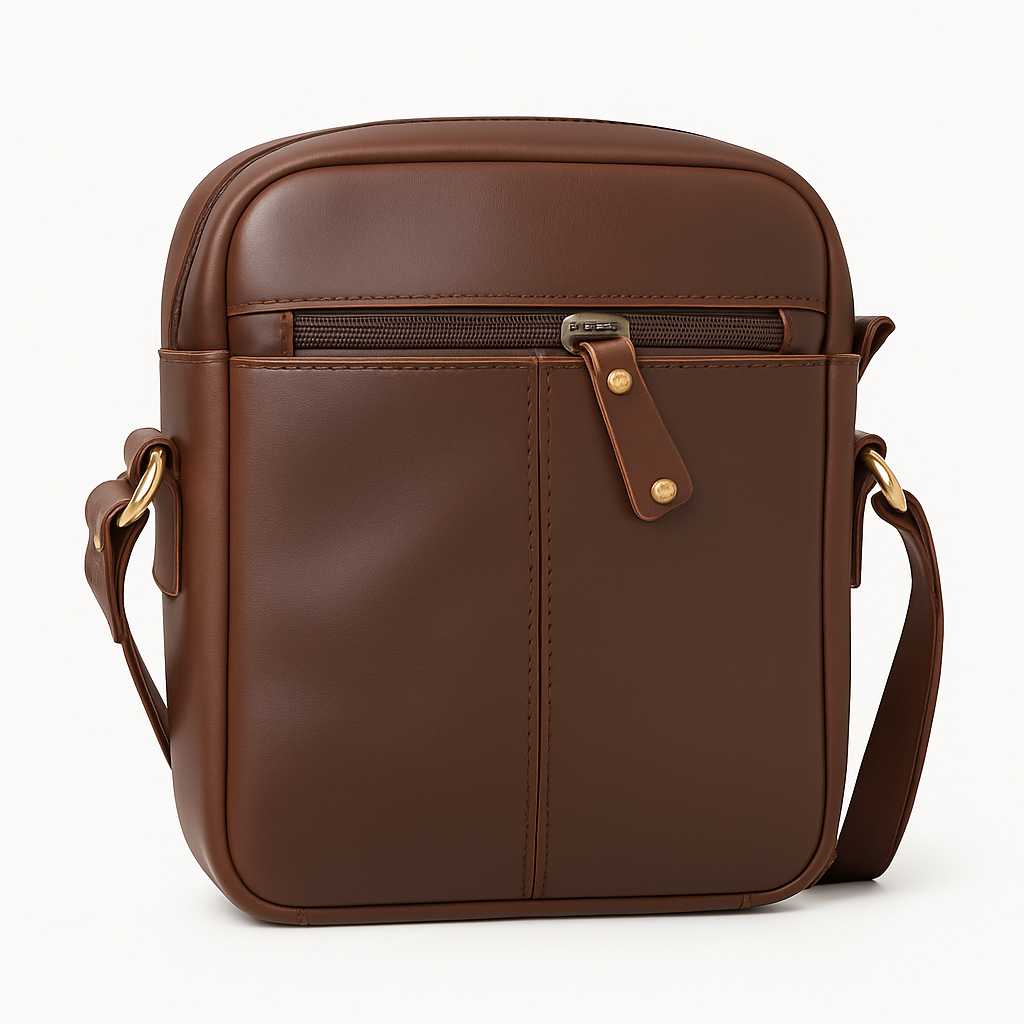Full‑Grain Leather Unisex Sling Bag – Compact Crossbody with Dual Zippers
