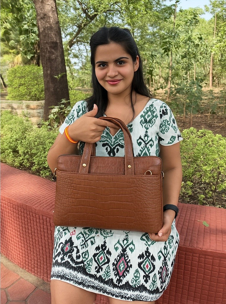 Premium Genuine Leather -Texture Handheld Office Laptop Bag For Men & Women