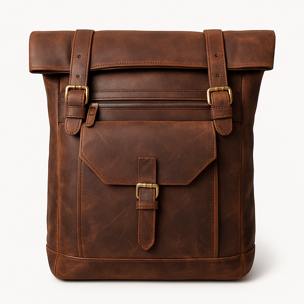 Urban Roll‑Top Leather Backpack – Vintage Full‑Grain Rucksack for Men & Women