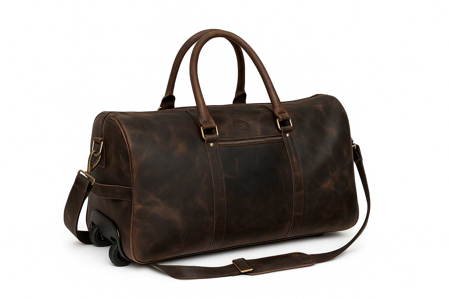 Brown Leather Duffle Trolley Bag 44 Ltr