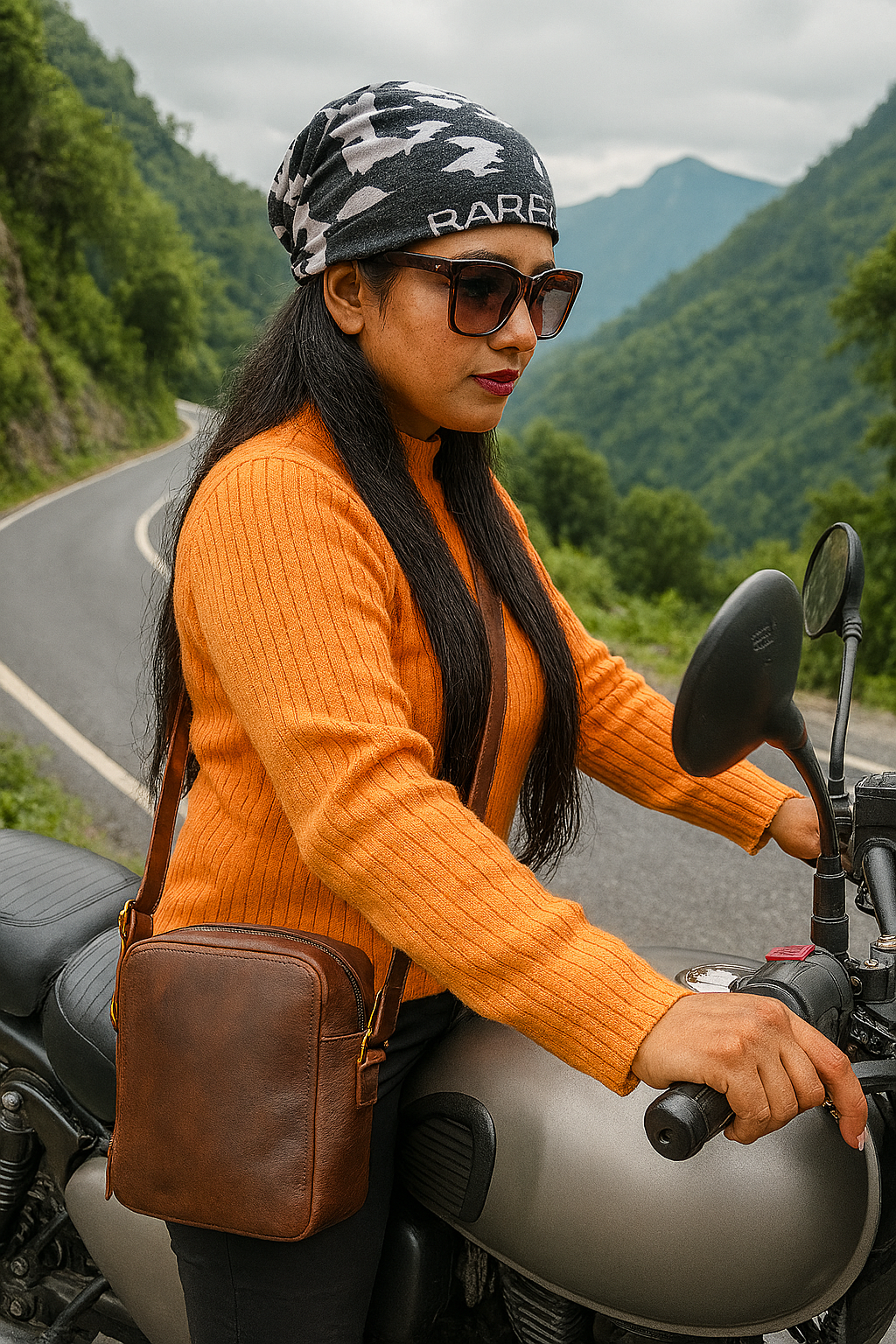 Full‑Grain Leather Unisex Sling Bag – Compact Crossbody with Dual Zippers